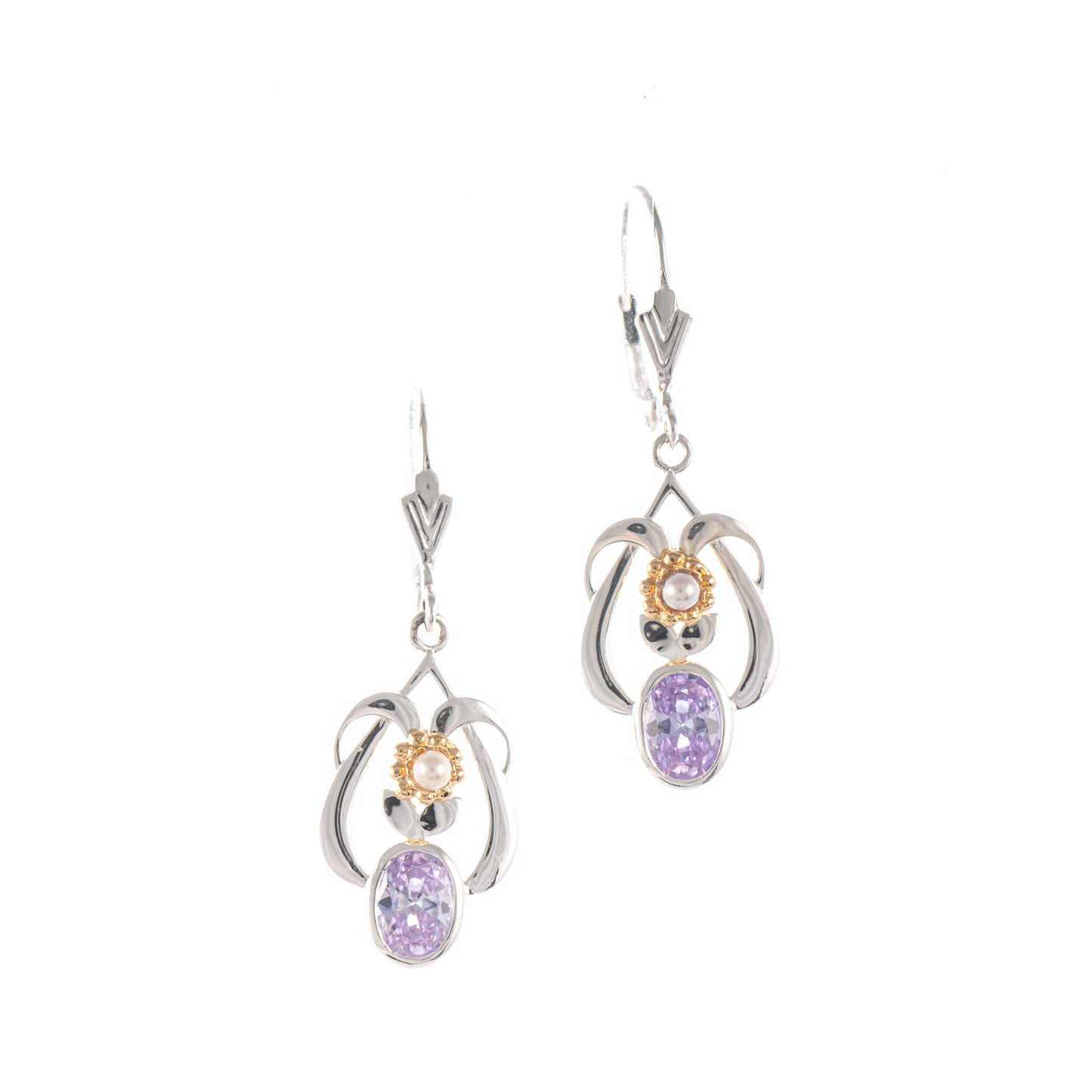 Ohrringe 925 Silber teilvergoldet Zirkonia flieder Perle