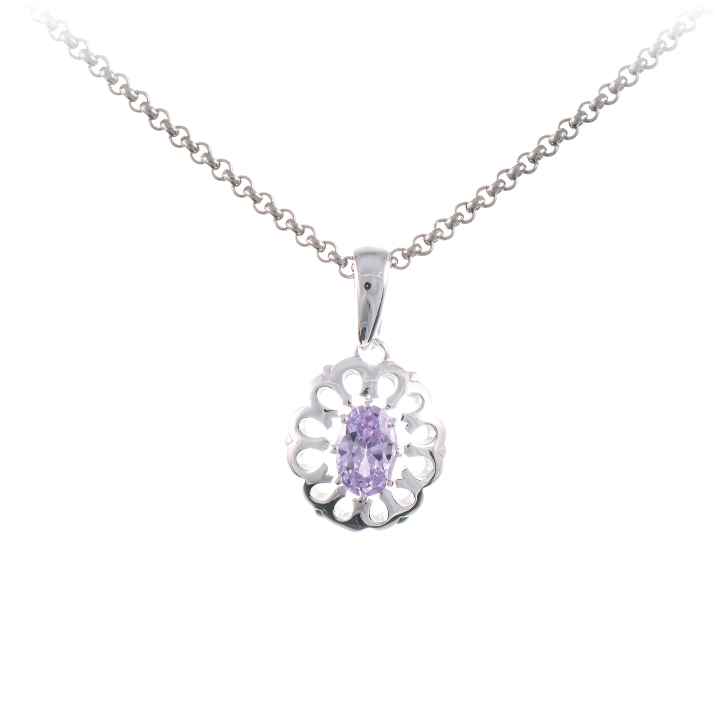 Anhaenger mit Kette 925 Silber Zirkonia flieder