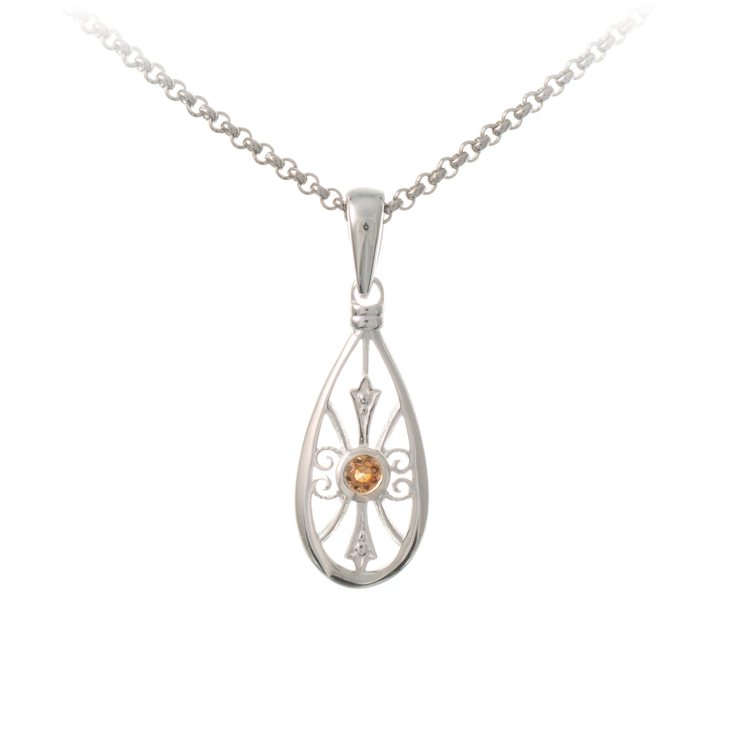 Anhaenger mit Kette 925 Silber Zirkonia cognac