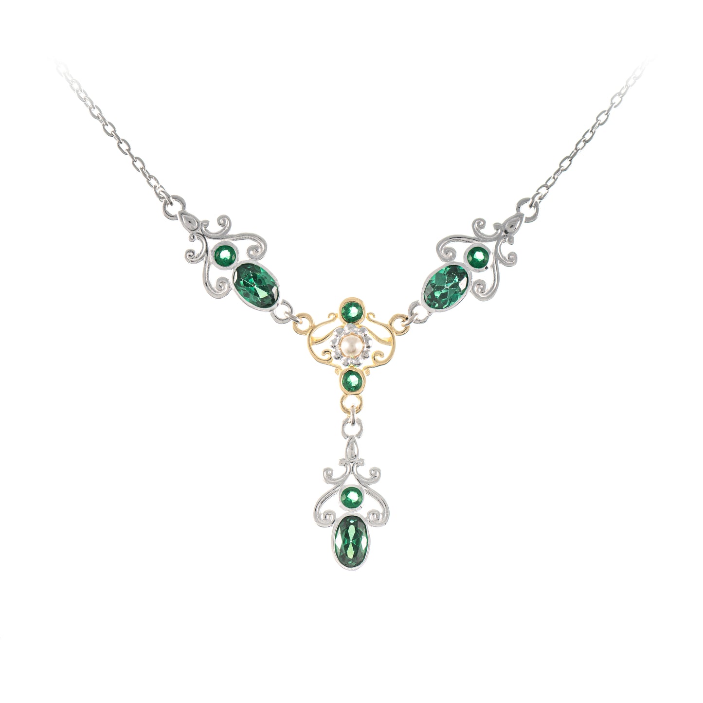 Collier 925 Silber teilvergoldet Zirkonia gruen Perle