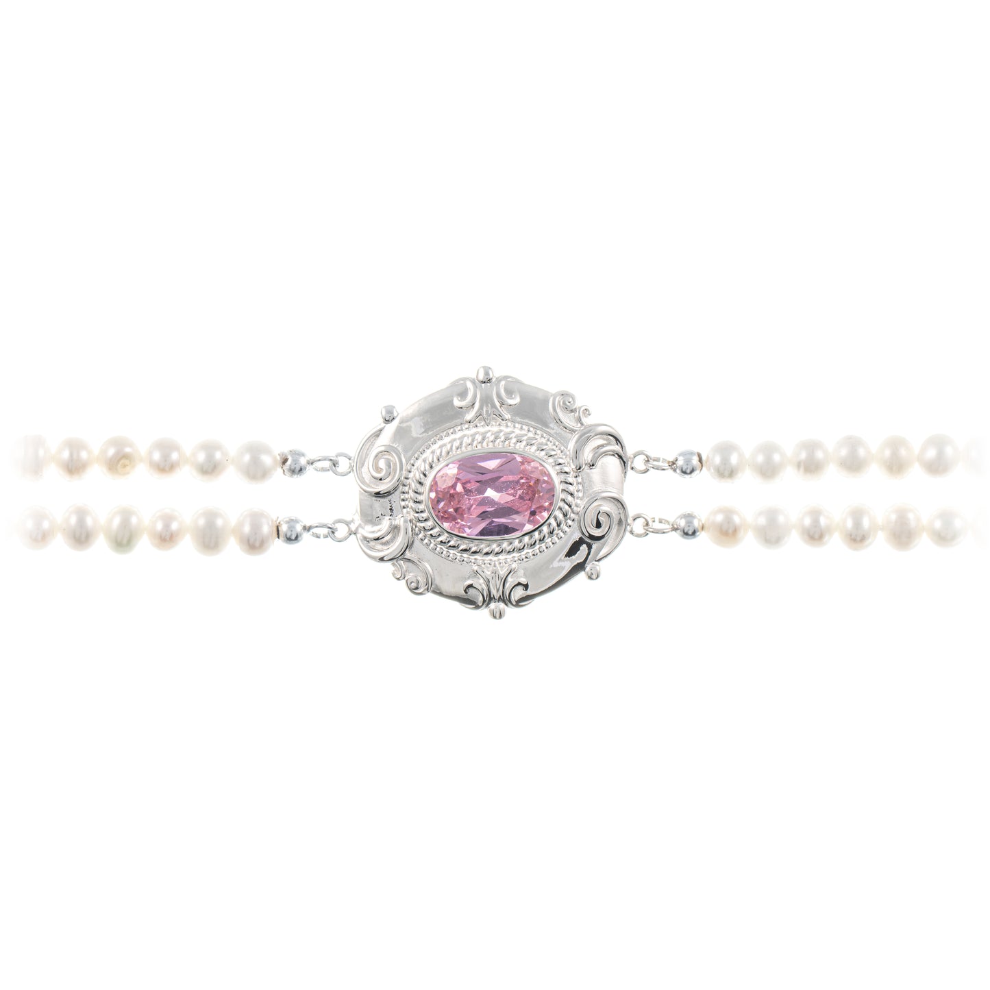 Collier Choker 925 Silber Zirkonia rosa Perle