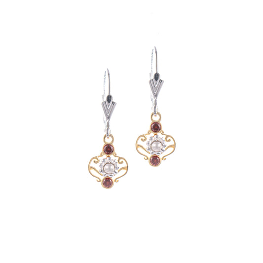 Ohrringe 925 Silber teilvergoldet Zirkonia rot Perle
