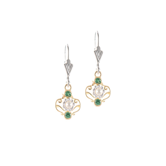Ohrringe 925 Silber teilvergoldet Zirkonia gruen Perle