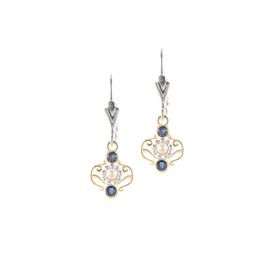 Ohrringe 925 Silber teilvergoldet Zirkonia blau Perle