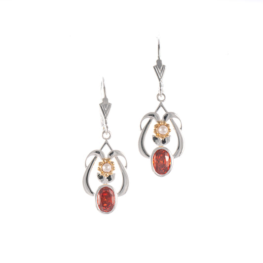 Ohrringe 925 Silber teilvergoldet Zirkonia rot Perle