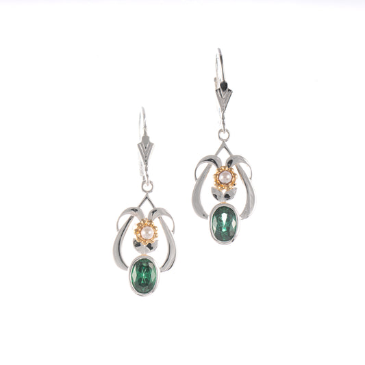 Ohrringe 925 Silber teilvergoldet Zirkonia gruen Perle