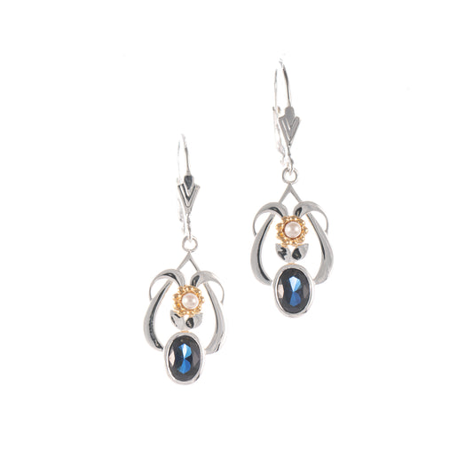 Ohrringe 925 Silber teilvergoldet Zirkonia blau Perle