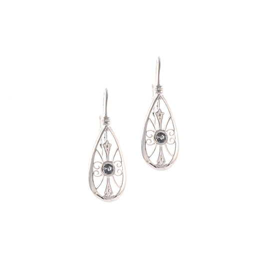 Ohrringe Bouton 925 Silber Zirkonia anthrazit