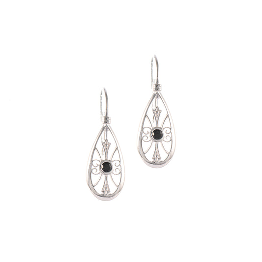 Ohrringe Bouton 925 Silber Zirkonia schwarz