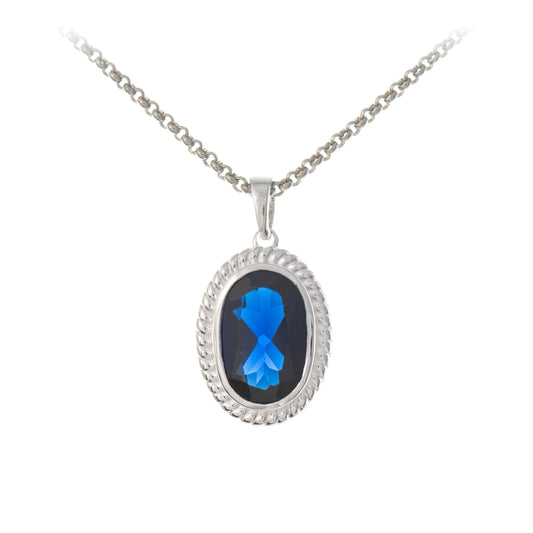 Anhaenger mit Kette 925 Silber Zirkonia blau