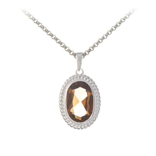 Anhaenger mit Kette 925 Silber Zirkonia cognac
