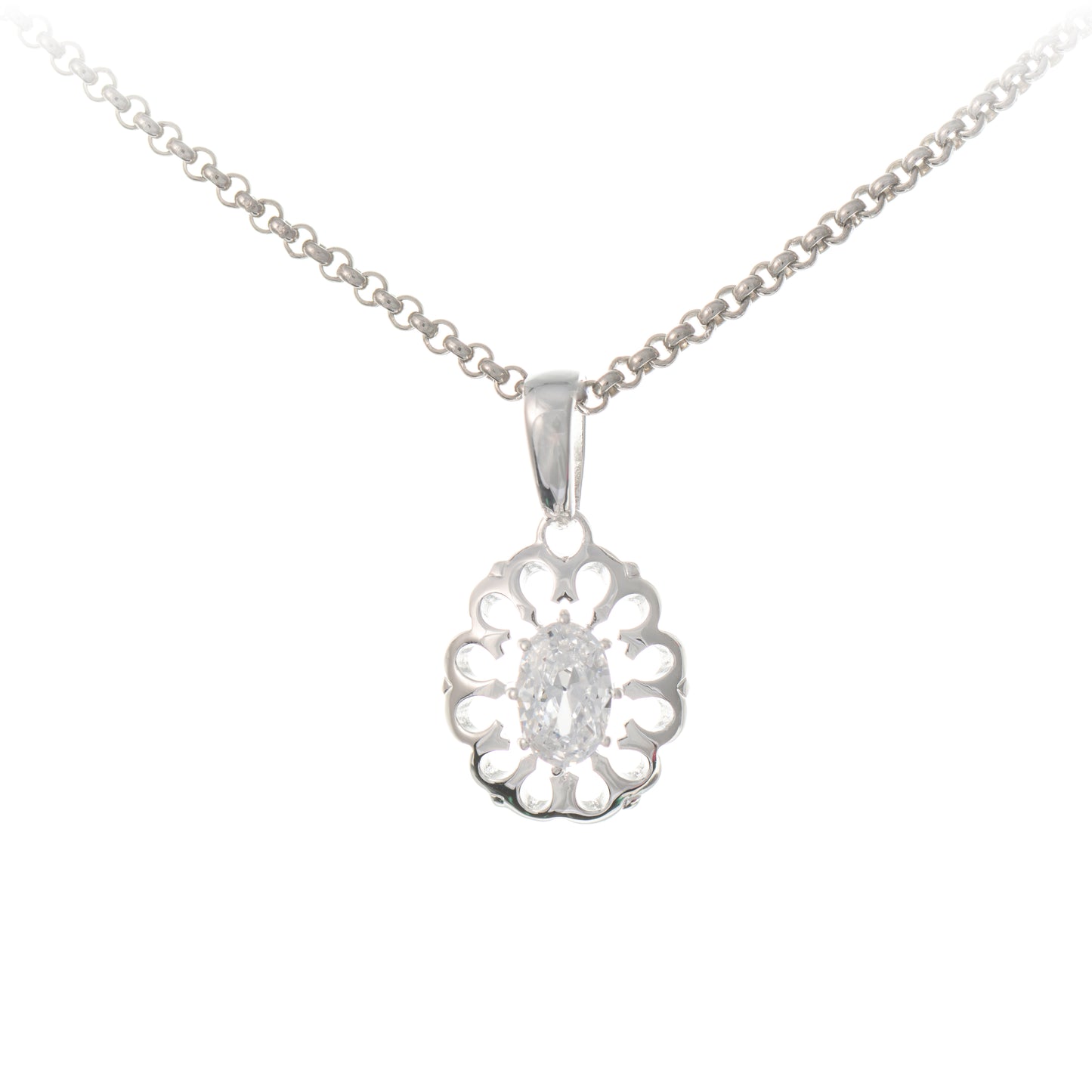 Anhaenger mit Kette 925 Silber Zirkonia weiss