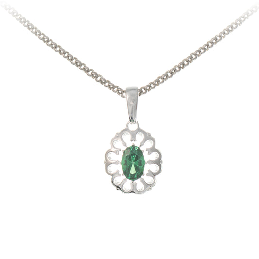 Anhaenger mit Kette 925 Silber Zirkonia gruen