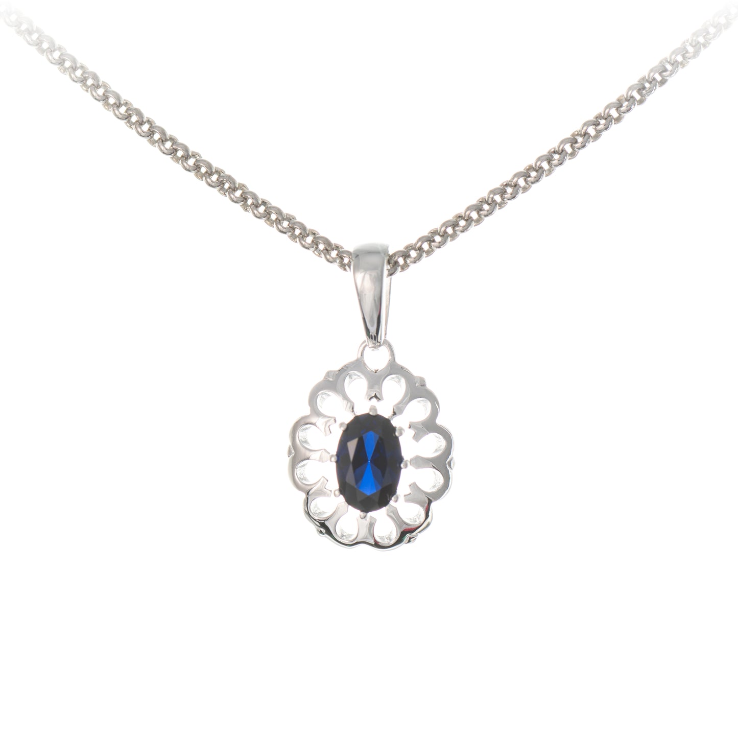 Anhaenger mit Kette 925 Silber Zirkonia blau