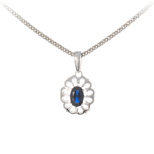 Anhaenger mit Kette 925 Silber Zirkonia blau