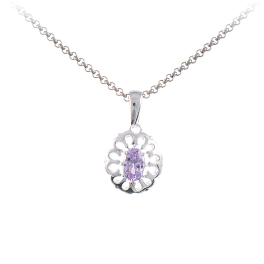 Anhaenger mit Kette 925 Silber Zirkonia flieder