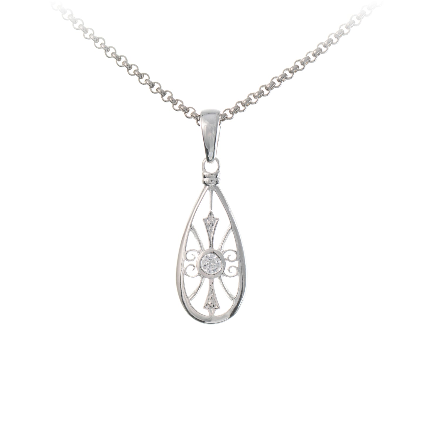 Anhaenger mit Kette 925 Silber Zirkonia weiss