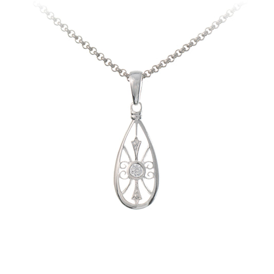 Anhaenger mit Kette 925 Silber Zirkonia weiss