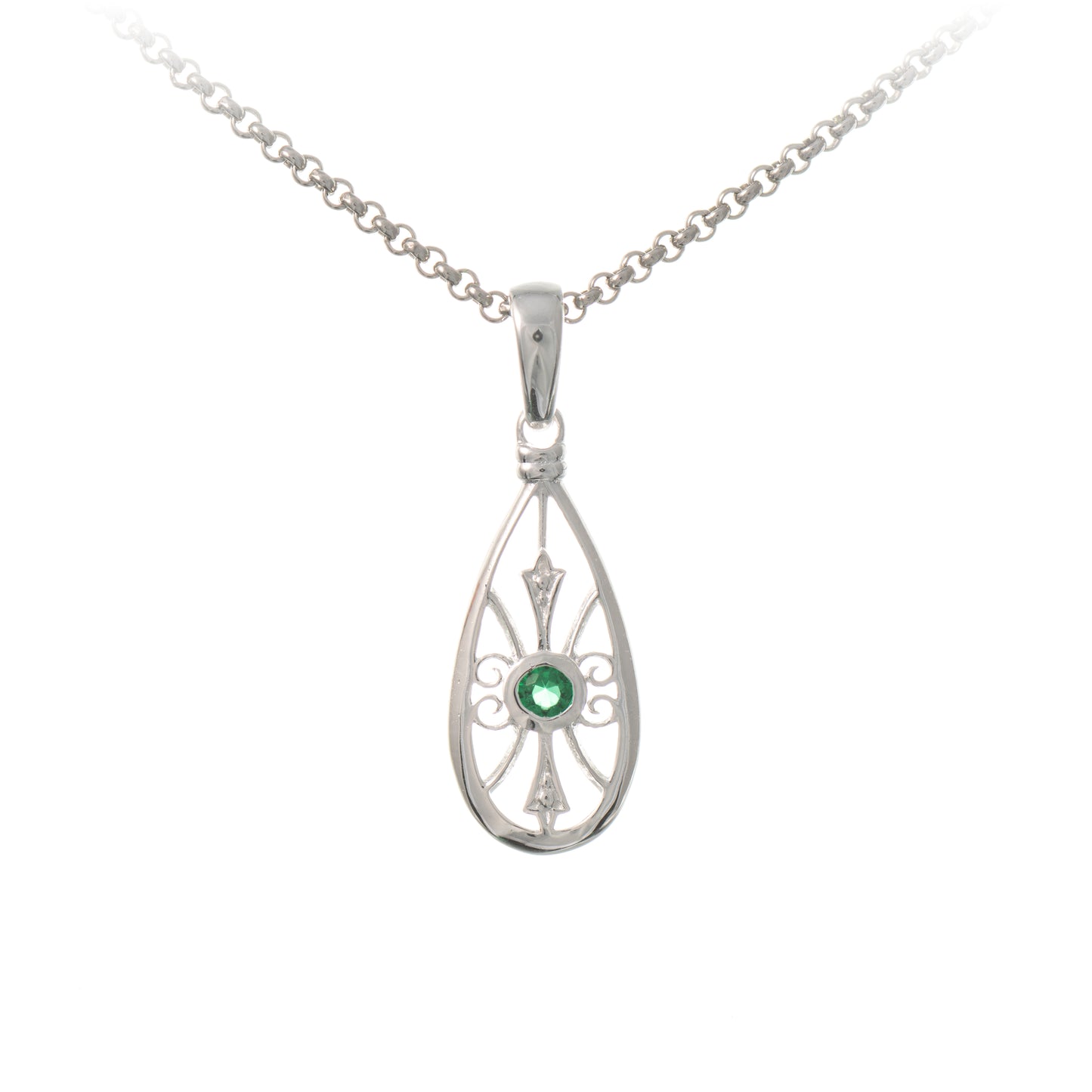 Anhaenger mit Kette 925 Silber Zirkonia gruen