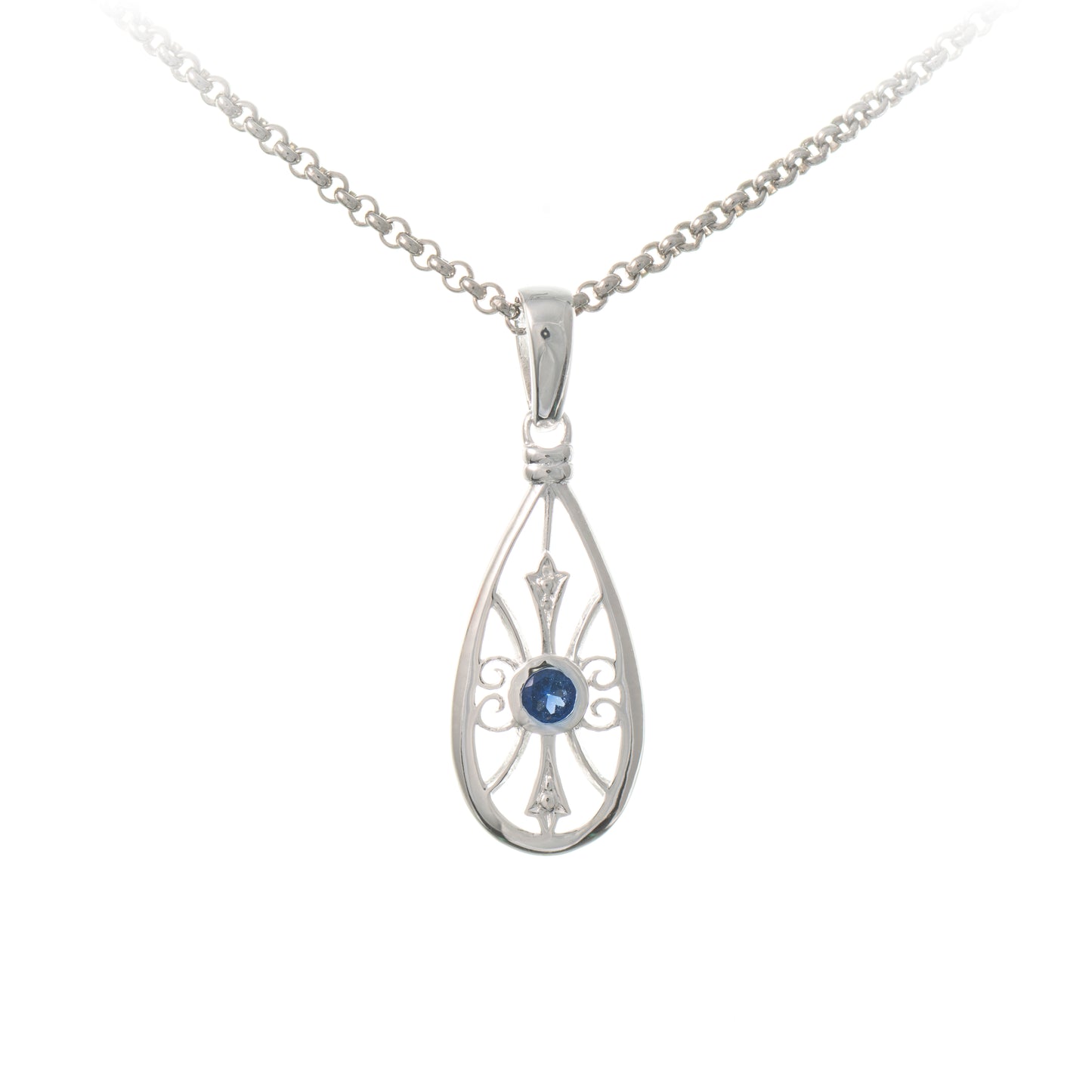 Anhaenger mit Kette 925 Silber Zirkonia blau