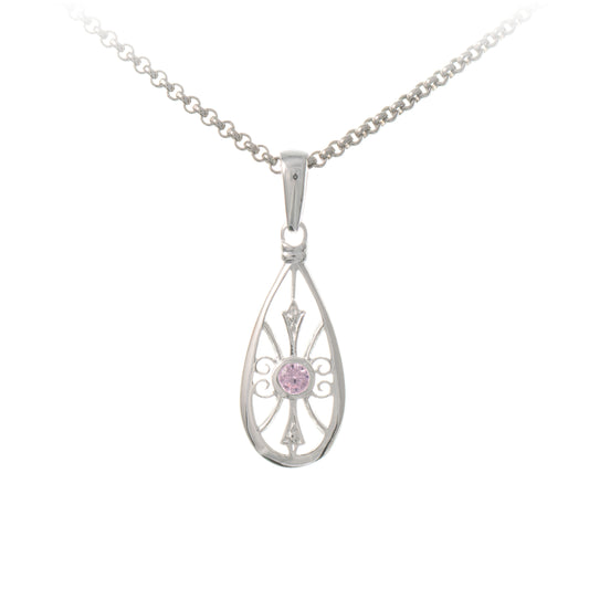 Anhaenger mit Kette 925 Silber Zirkonia rosa