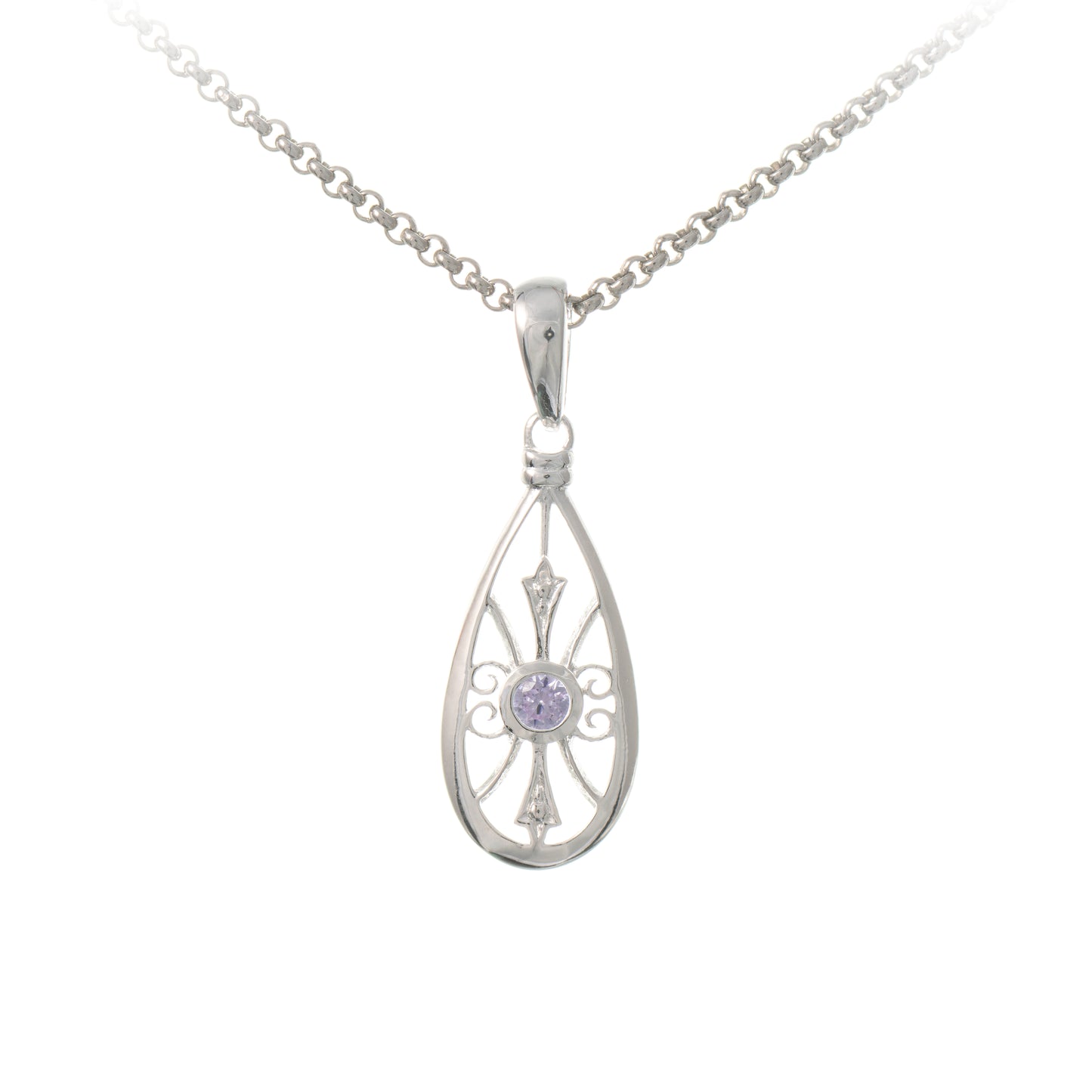 Anhaenger mit Kette 925 Silber Zirkonia flieder