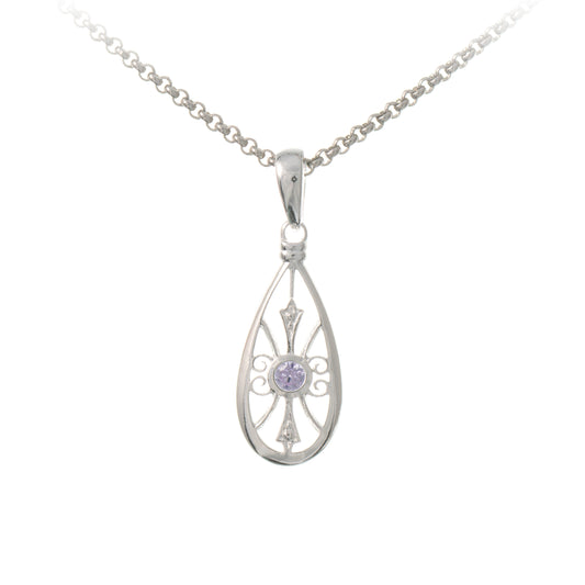Anhaenger mit Kette 925 Silber Zirkonia flieder