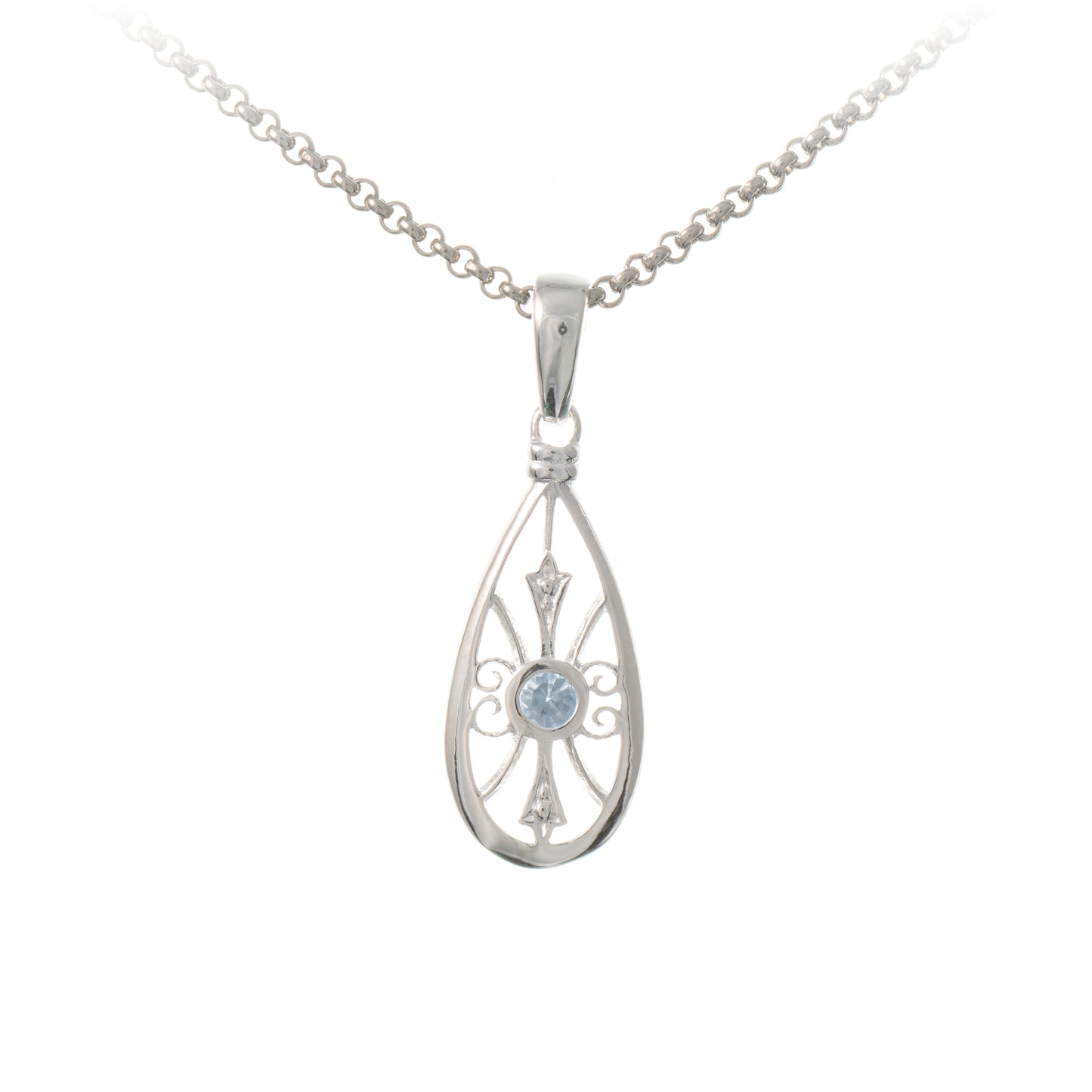 Anhaenger mit Kette 925 Silber Zirkonia hellblau