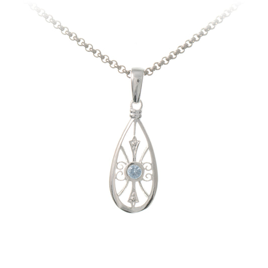 Anhaenger mit Kette 925 Silber Zirkonia hellblau