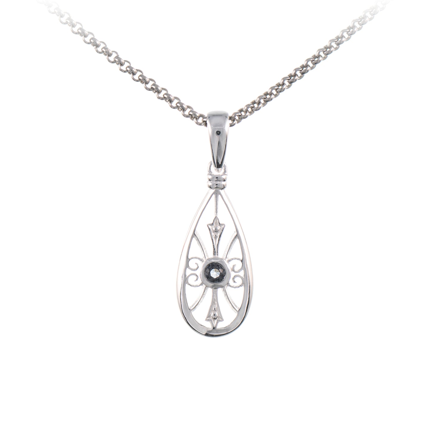 Anhaenger mit Kette 925 Silber Zirkonia anthrazit