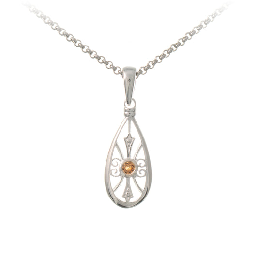 Anhaenger mit Kette 925 Silber Zirkonia cognac