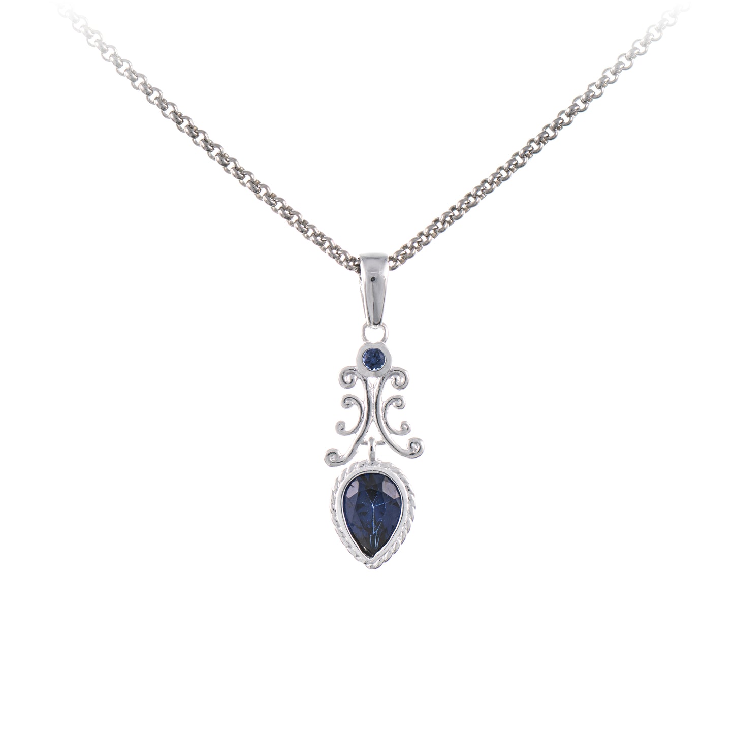 Anhaenger mit Kette 925 Silber Zirkonia blau