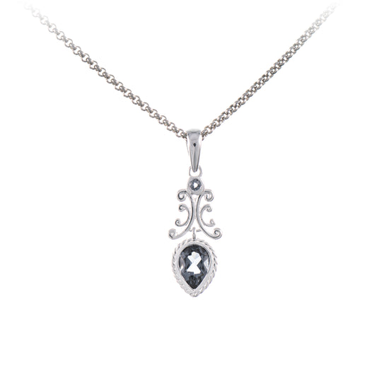 Anhaenger mit Kette 925 Silber Zirkonia anthrazit