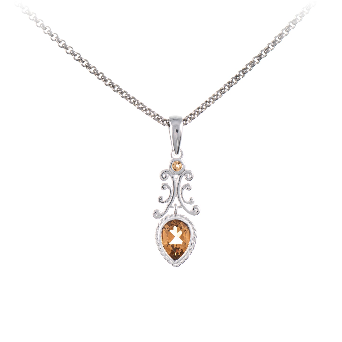 Anhaenger mit Kette 925 Silber Zirkonia cognac