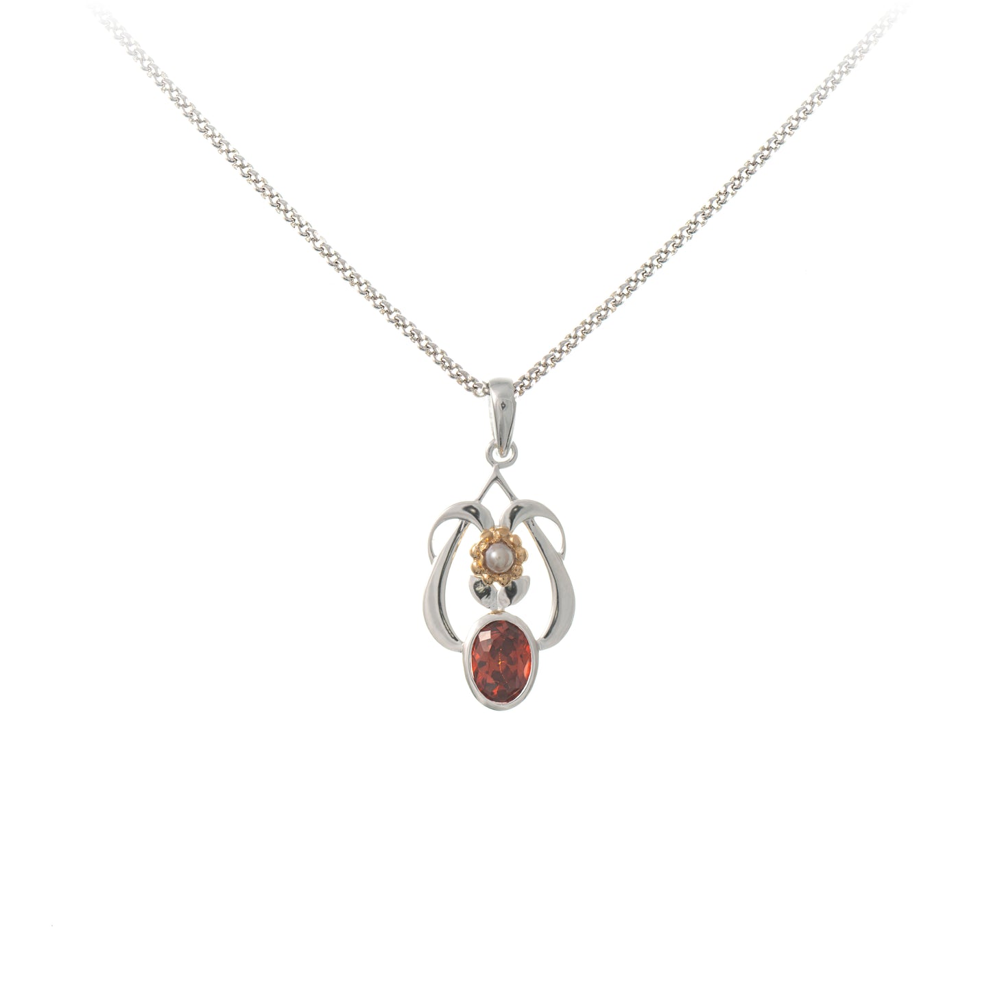 Anhaenger mit Kette 925 Silber teilvergoldet Zirkonia rot Perle