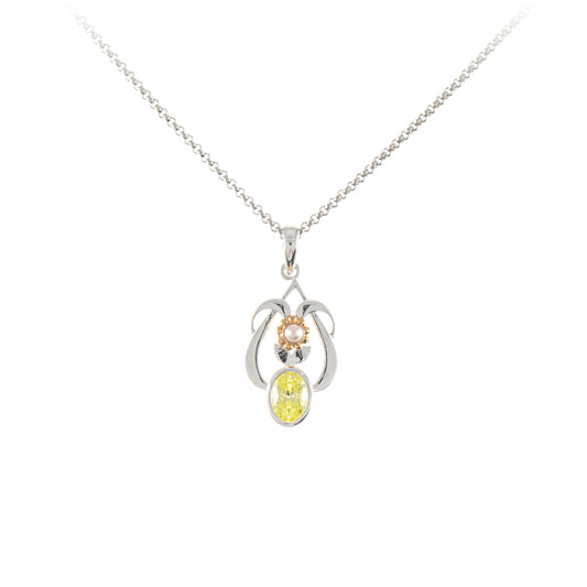 Anhaenger mit Kette 925 Silber teilvergoldet Zirkonia hellgruen Perle