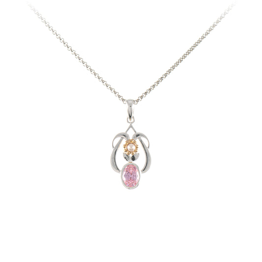Anhaenger mit Kette 925 Silber teilvergoldet Zirkonia rosa Perle