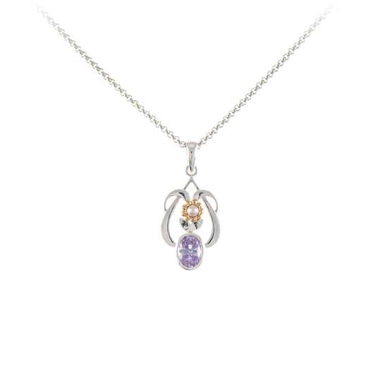 Anhaenger mit Kette 925 Silber teilvergoldet Zirkonia flieder Perle