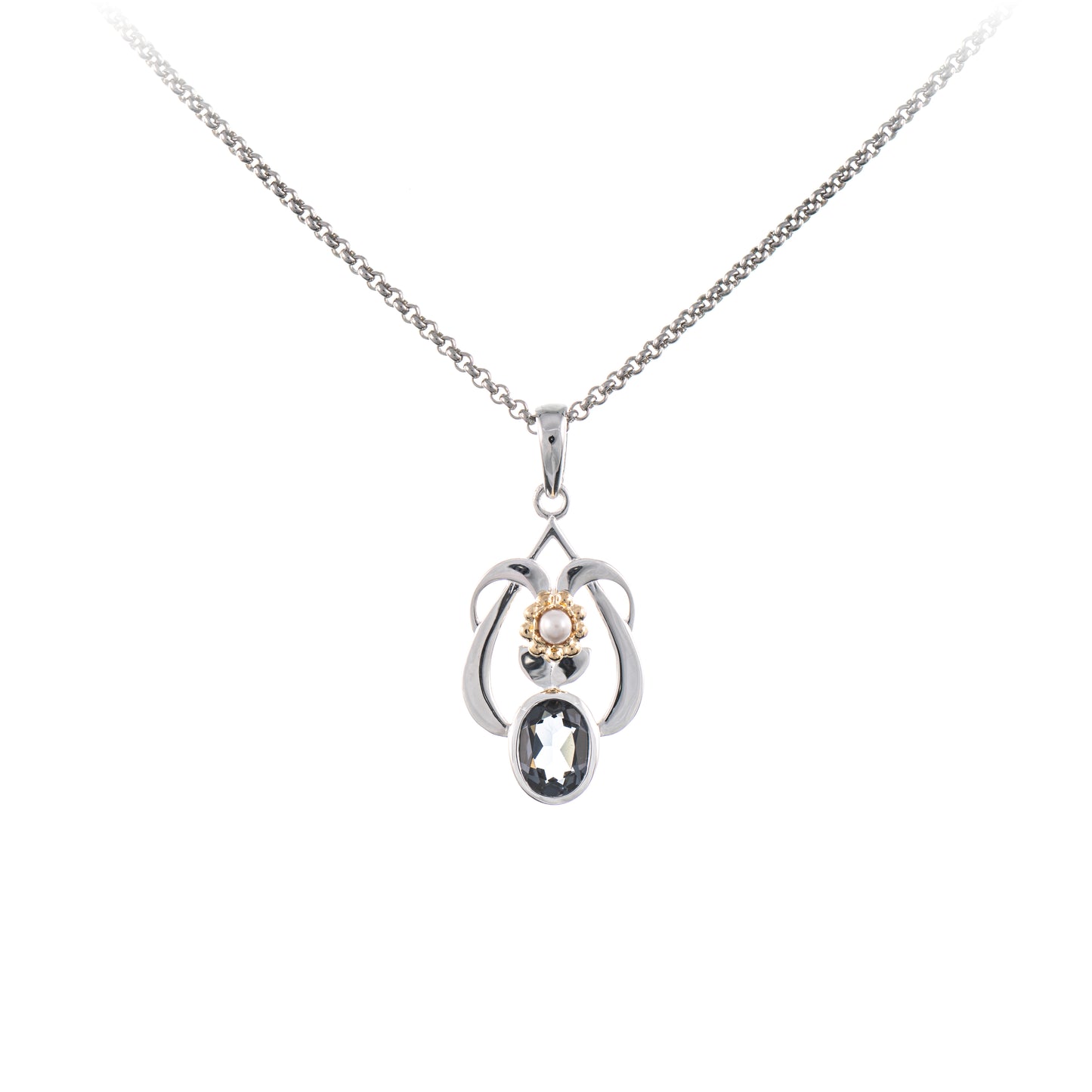 Anhaenger mit Kette 925 Silber teilvergoldet Zirkonia anthrazit Perle