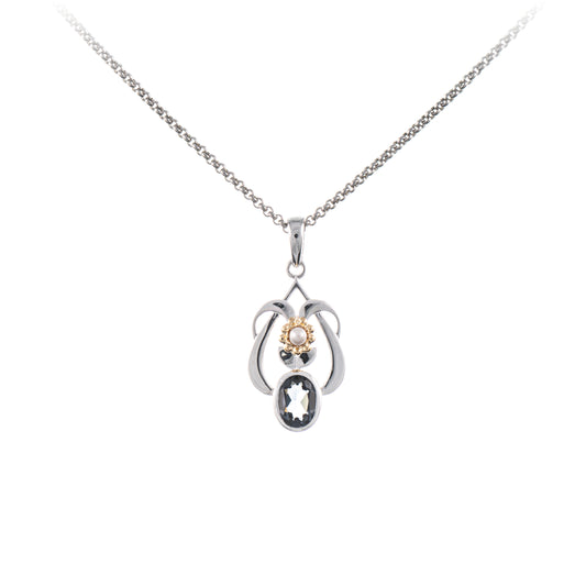 Anhaenger mit Kette 925 Silber teilvergoldet Zirkonia anthrazit Perle