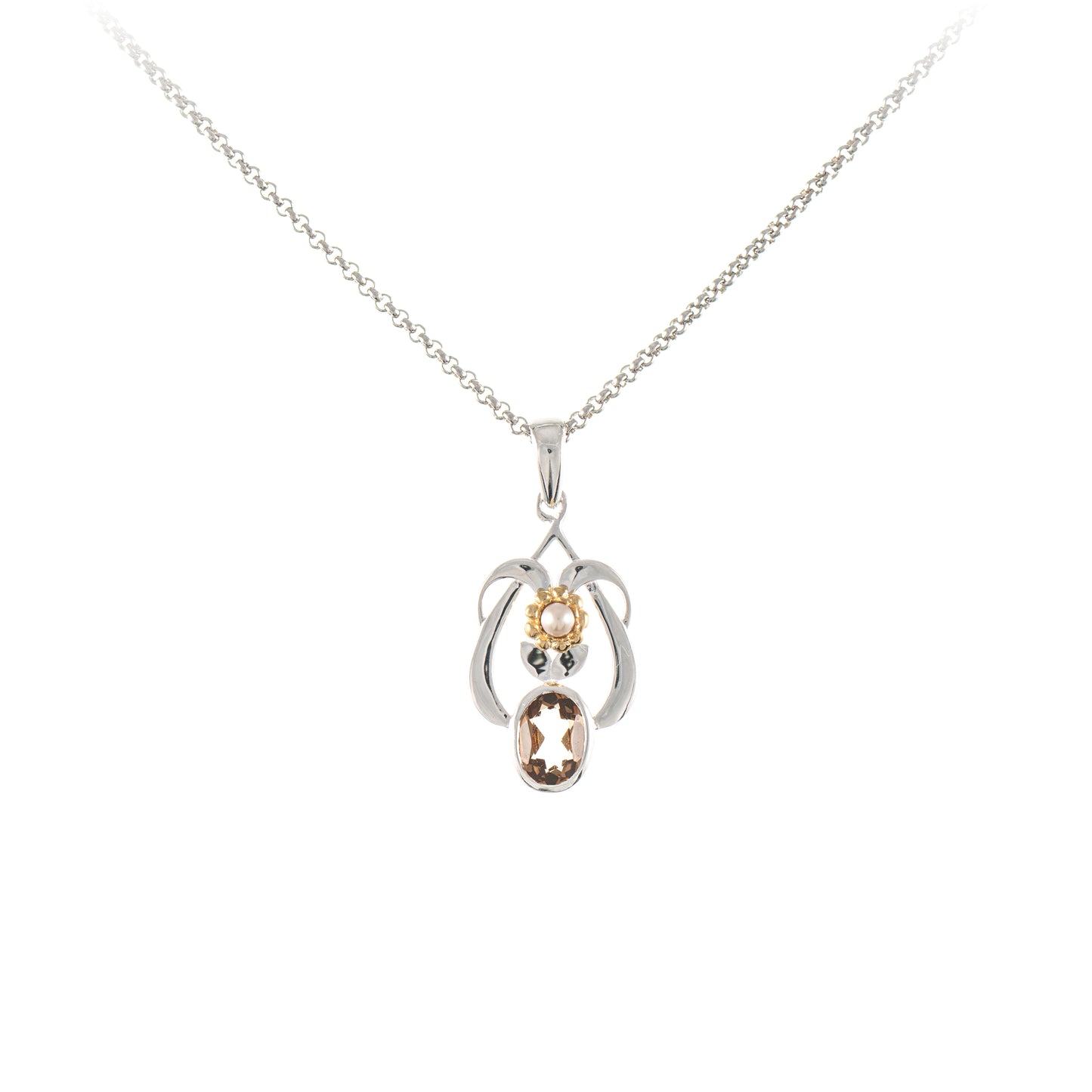 Anhaenger mit Kette 925 Silber teilvergoldet Zirkonia cognac Perle