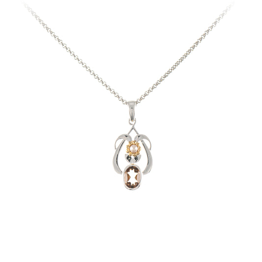 Anhaenger mit Kette 925 Silber teilvergoldet Zirkonia cognac Perle