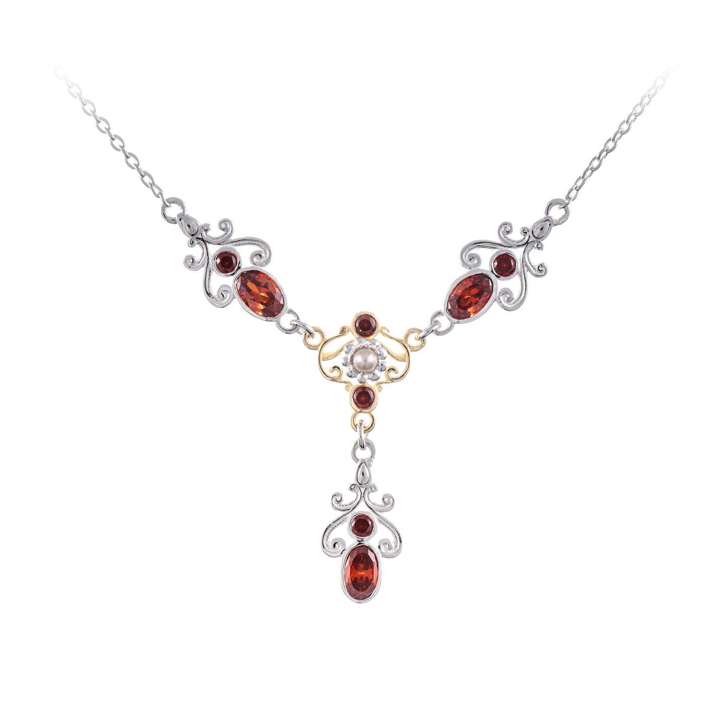 Collier 925 Silber teilvergoldet Zirkonia rot Perle