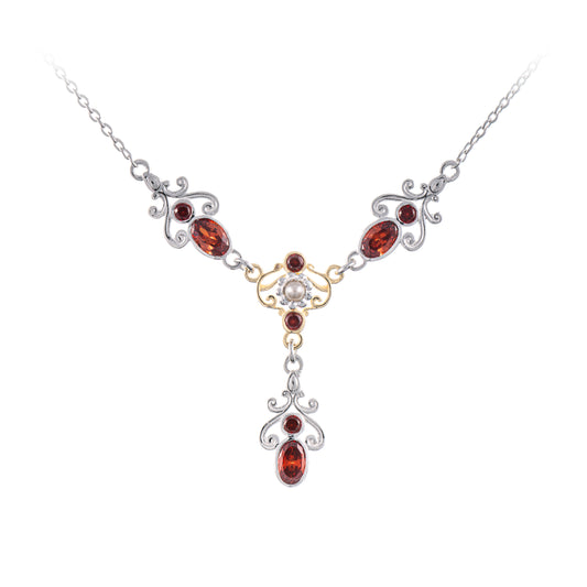 Collier 925 Silber teilvergoldet Zirkonia rot Perle