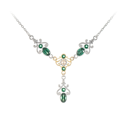 Collier 925 Silber teilvergoldet Zirkonia gruen Perle