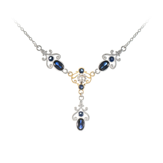 Collier 925 Silber teilvergoldet Zirkonia blau Perle