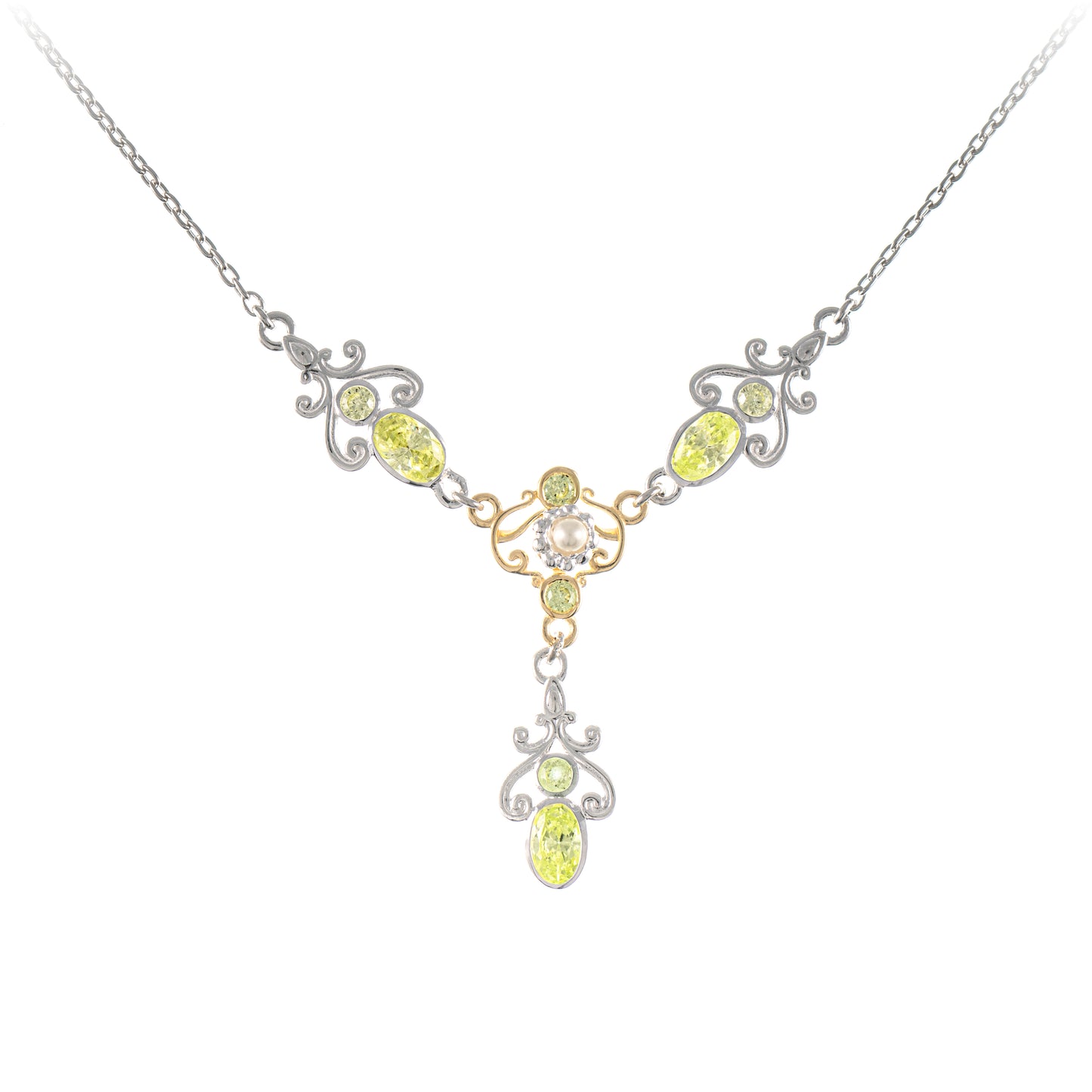 Collier 925 Silber teilvergoldet Zirkonia hellgruen Perle