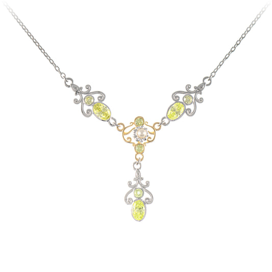 Collier 925 Silber teilvergoldet Zirkonia hellgruen Perle