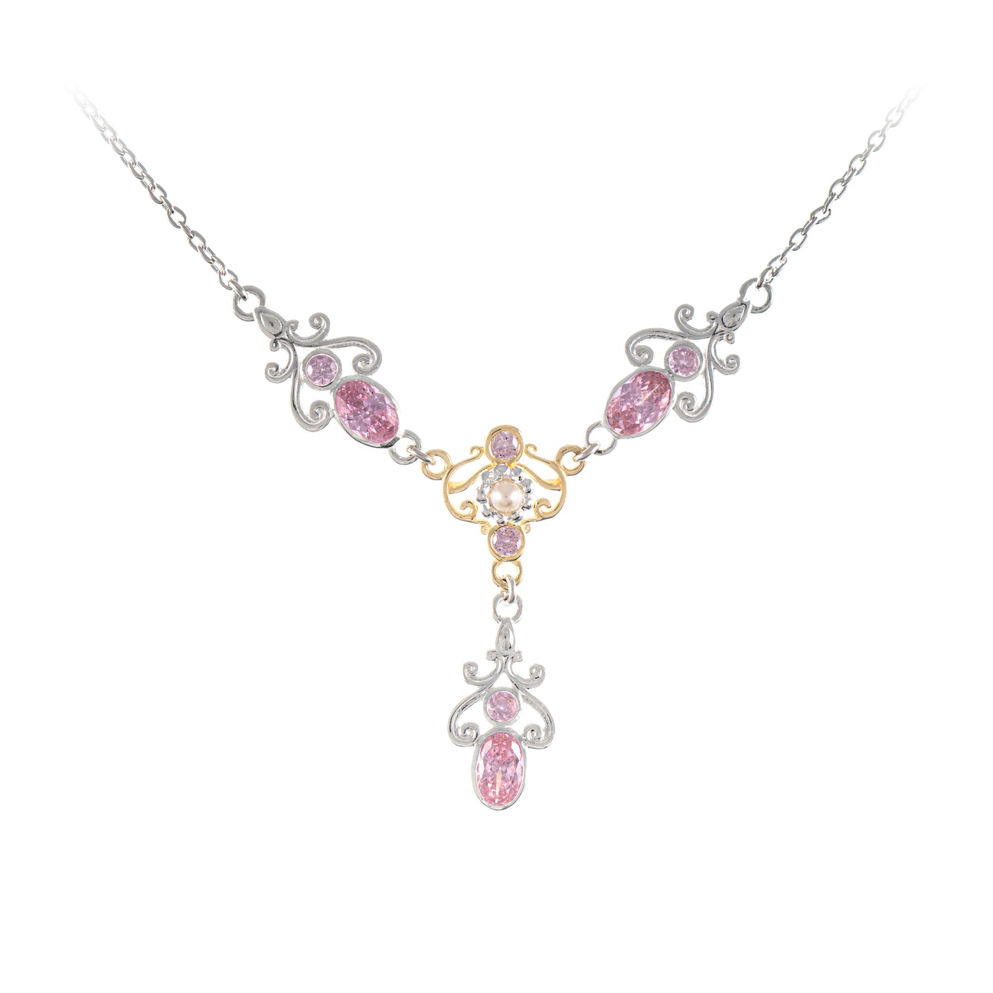 Collier 925 Silber teilvergoldet Zirkonia rosa Perle