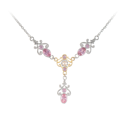 Collier 925 Silber teilvergoldet Zirkonia rosa Perle